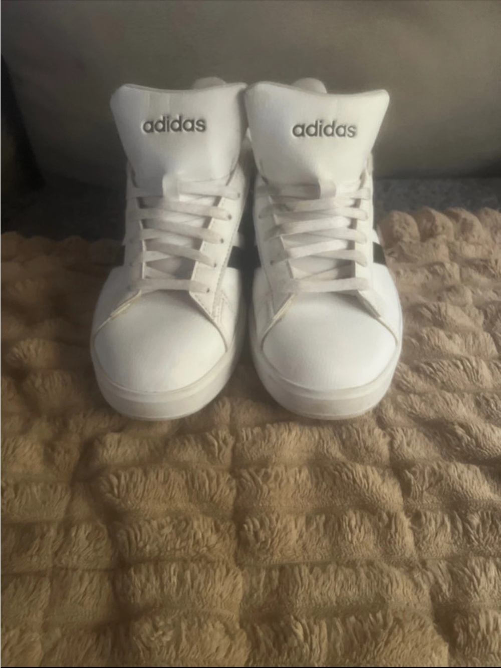 adidas Kids White High-Top Sneakers with Black Stripes